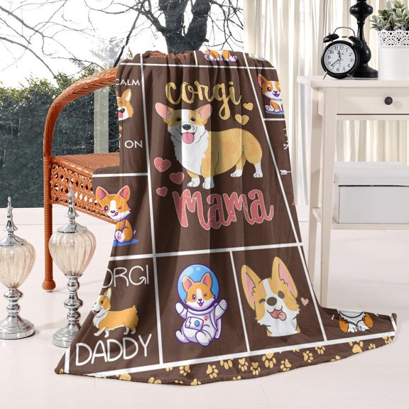 Corgi Throw Blankets Cute Dog Blanket for Adults Kids Warm Super Soft Micro Flannel Blanket for Bed Sofa Plane/Living Room 60x80 Inch