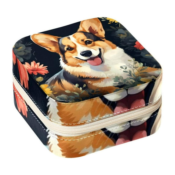 Corgi Travel-Portable Square Jewelry Organizer Storage Box - Rings, Earrings, Necklaces, and Bracelets Holder for Girls and Women