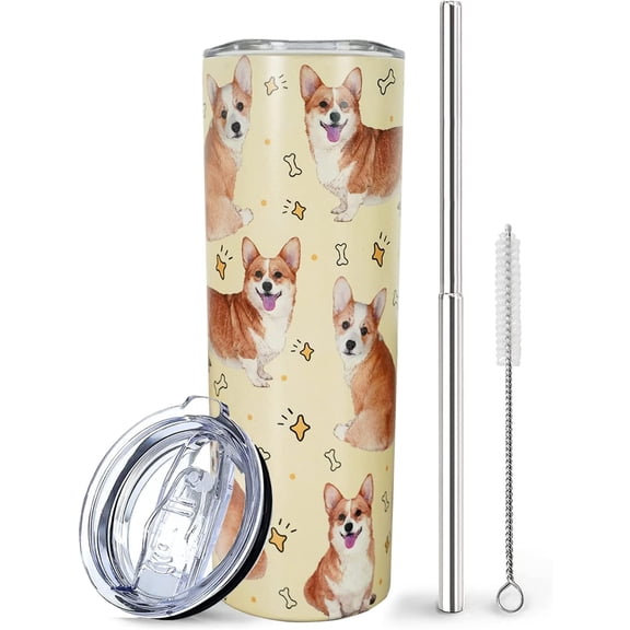 Corgi Tumbler, Gifts for Dog Lovers, Corgi Travel Mug/Thermal Cup, Dog Gift, Dog Lovers Gifts for Women, Unique Birthday Gifts for Women, Friends Female, Girlfriend - Corgi Cup with Straw and Lid 20Oz