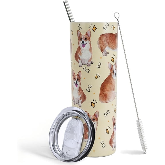 Corgi Tumbler, Gifts for Dog Lovers, Corgi Travel Mug/Thermal Cup, Dog Gift, Dog Lovers Gifts for Women, Unique Birthday Gifts for Women, Friends Female, Girlfriend - Corgi Cup with Straw and Lid 20Oz
