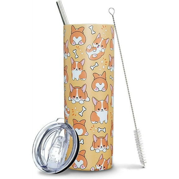 Corgi Tumbler, Corgi Gifts for Corgi Lovers, Dog Lover Tumbler, Funny Corgi Gift, Corgi Water Bottle/Cup with Straw/Coffee Travel Mug, Corgi Dog Decor/Stuff/Accessories, Dog Themed Gifts, Corgi Cup