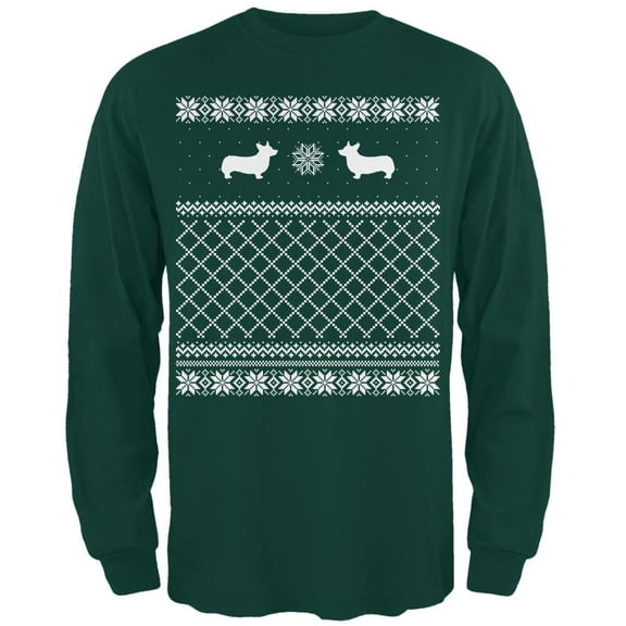 Corgi Ugly Christmas Sweater Forest Adult Long Sleeve T-Shirt