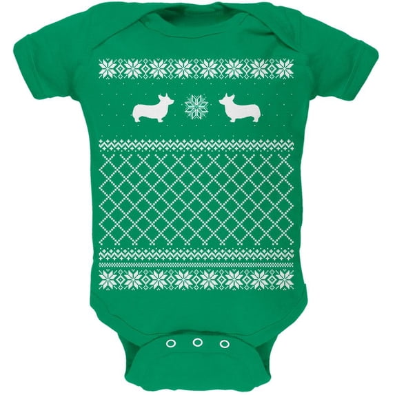 Corgi Ugly Christmas Sweater Kelly Green Soft Baby One Piece - 24 month
