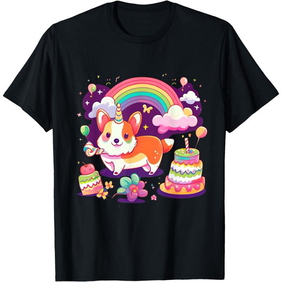 Corgi Unicorn Rainbow Cake T-Shirt, Birthday Gift