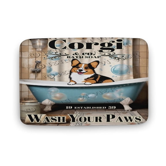 Corgi Wash Your Paws Bath Mat,Cute Cartoon Corgi Bathroom Rugs No Slip,Washable Cover Floor Rug Carpets Floor Mat, Fit for Bathtub, Shower and Bath Room 16"x24"