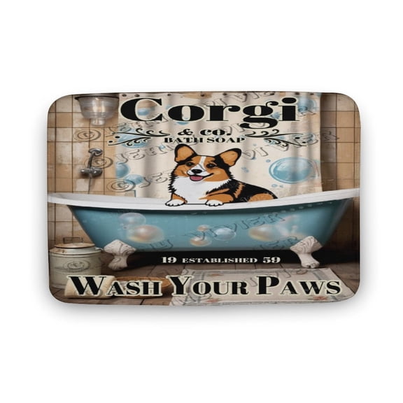 Corgi Wash Your Paws Bath Mat,Cute Cartoon Corgi Bathroom Rugs No Slip,Washable Cover Floor Rug Carpets Floor Mat, Fit for Bathtub, Shower and Bath Room 20"x32"
