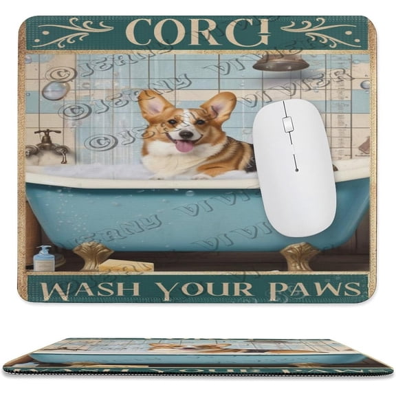 Corgi Wash Your Paws Mouse Pad with Stitched Edge, Comfortable Mouse Pads with Non-Slip Rubber Base, Washable Mousepads, Mouse Pads for Computers Laptop Mouse 10"x12"