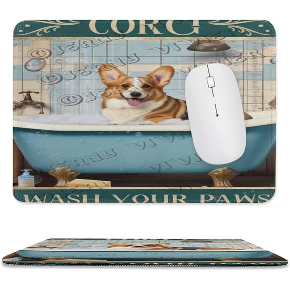 Corgi Wash Your Paws Mouse Pad with Stitched Edge, Comfortable Mouse Pads with Non-Slip Rubber Base, Washable Mousepads, Mouse Pads for Computers Laptop Mouse 8"x10"