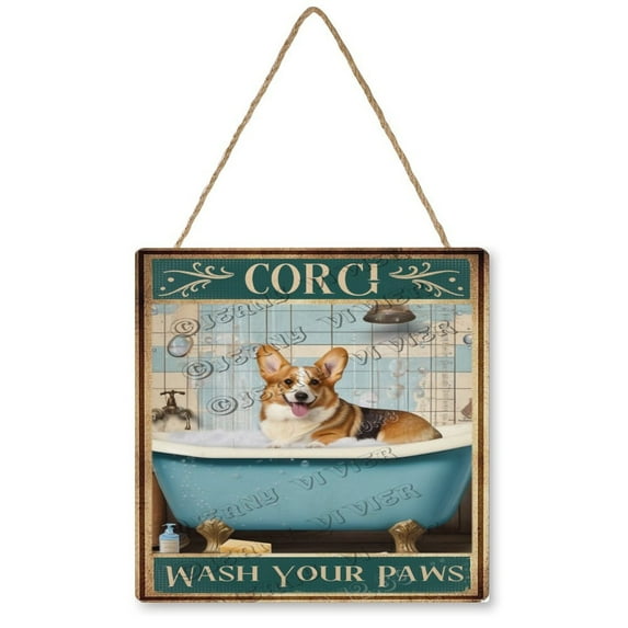 Corgi Wash Your Paws Square Hanging Wooden Sign 12x12 Inches Corgi Wooden Home Decor, Corgi Hanging Sign, Corgi Lover Gift Ideas, Corgi Moms, Corgi Lovers, Corgi Gifts, Corgi Accessories