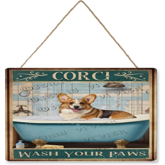 Corgi Wash Your Paws Wooden Hanging Plaque 10"x16" Corgi Wooden Home Decor, Corgi Hanging Sign, Corgi Lover Gift Ideas, Corgi Moms, Corgi Lovers, Corgi Gifts, Corgi Accessories