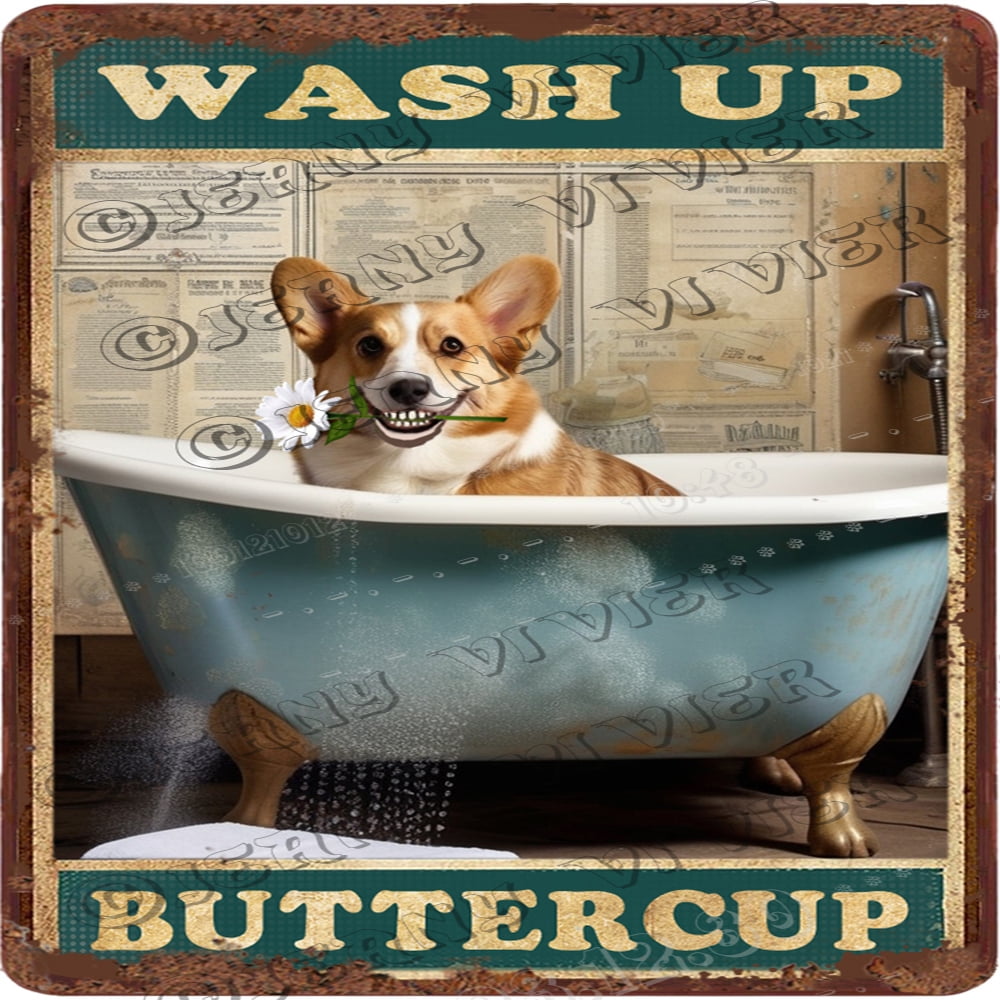 Corgi Wash Up Buttercup Vintage Tin Sign Wall Hanging Decoration 12