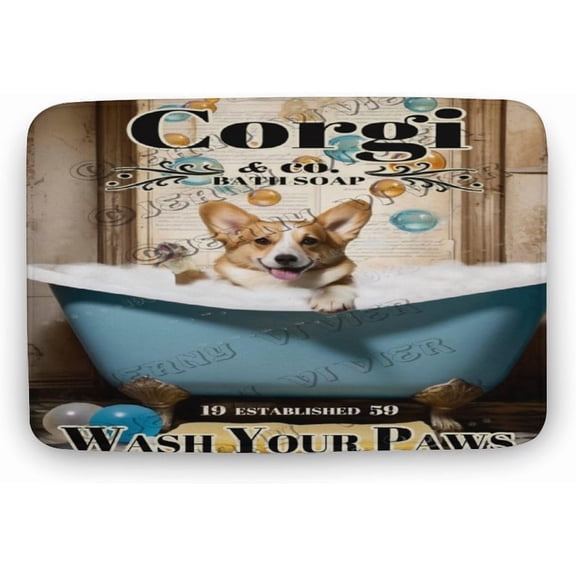 Corgi Wash Your Paws Bath Mat,Cute Cartoon Corgi Bathroom Rugs No Slip,Cute Shower Rug, Washable Cover Floor Rug Carpets Floor Mat 20"x32"