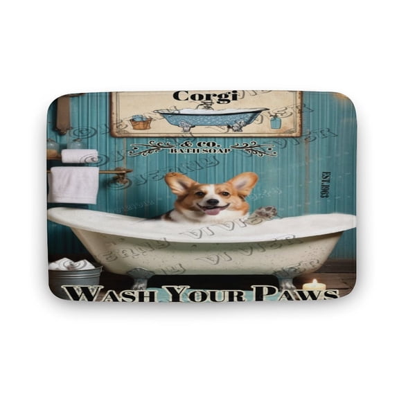 Corgi Wash Your Paws Bath Mat,Cute Cartoon Corgi Bathroom Rugs with Non Slip Backing ,Washable Cover Floor Rug Carpets Floor Mat 16"x24"