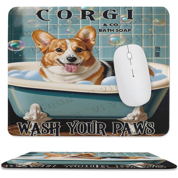 Corgi Wash Your Paws Printed Mouse Pad, 10"x12", Non-Slip Rubber Base MousePads for Home Office Laptop