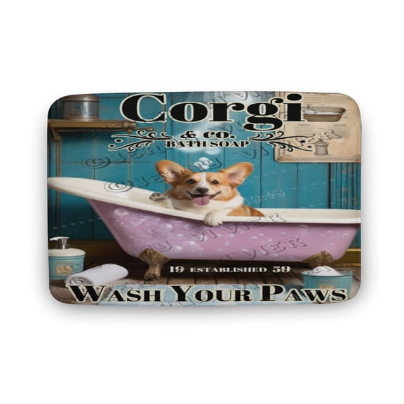 Corgi Wash Your Paws Rustic Bath Mat,Cute Cartoon Corgi Bathroom Rugs No Slip,Washable Cover Floor Rug Carpets Floor Mat 16"x24"