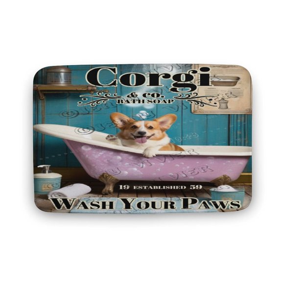 Corgi Wash Your Paws Rustic Bath Mat,Cute Cartoon Corgi Bathroom Rugs No Slip,Washable Cover Floor Rug Carpets Floor Mat 20"x32"
