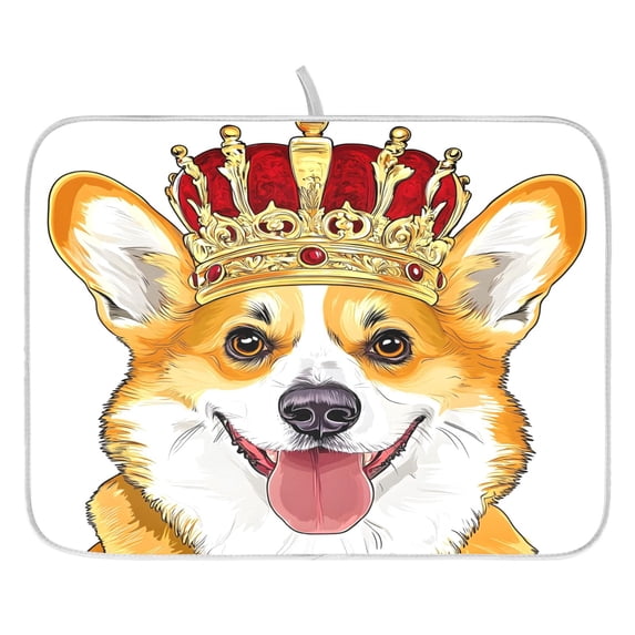 Corgi Wears A Crown Drying Dish Mat Quick Drying Absorbent Soft Durable for Kitchen 16" x 18"