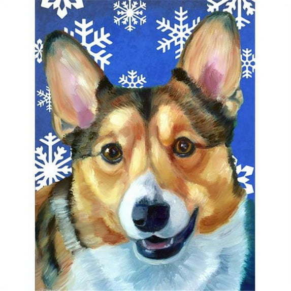 Corgi Winter Snowflakes Holiday Flag Garden Size