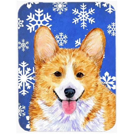 Corgi Winter Snowflakes Holiday- Glass Cutting Board - Large