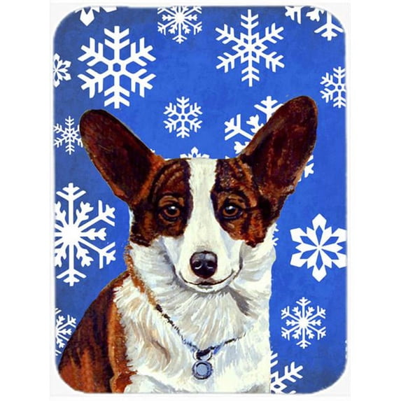 Corgi Winter Snowflakes Holiday Glass Cutting Board - Large