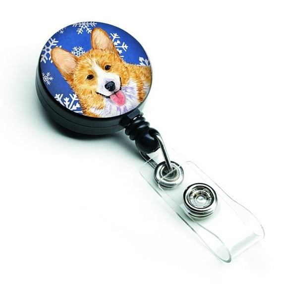 Corgi Winter Snowflakes Holiday Retractable Badge Reel