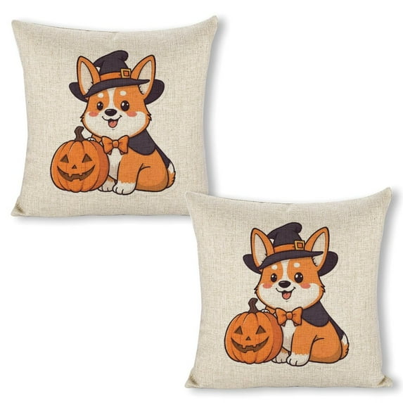 Corgi Witch Pumpkin Linen toss pillowcase decoration pillowcase gifting preferred 20x20 inch cushion cover 2 sets sofa pillowcase sofa bedroom living room car