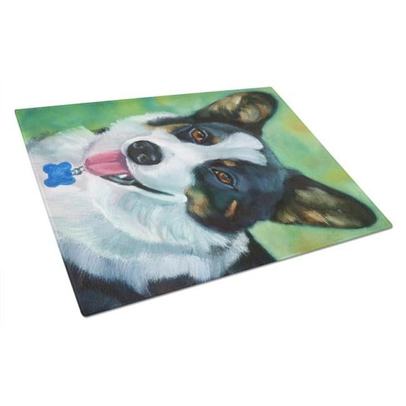 Corgi With Blue tag Glass Cutting Board - Large