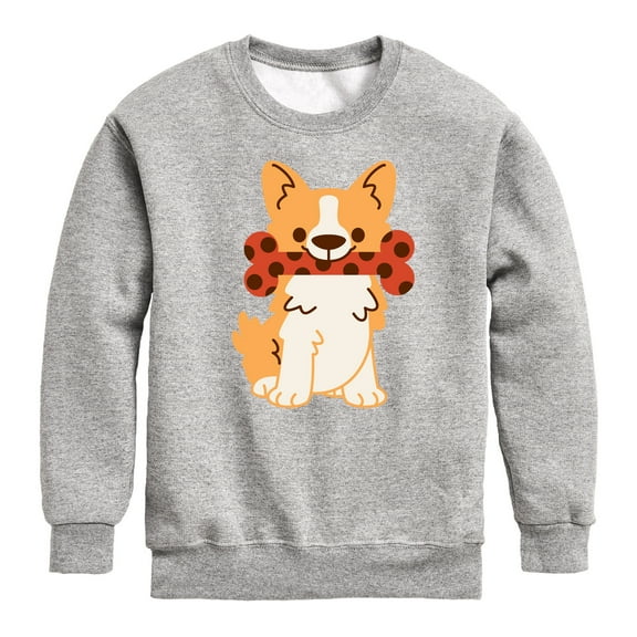 Corgi With Bone - Toddler And Youth Crewneck Fleece Sweatshirt