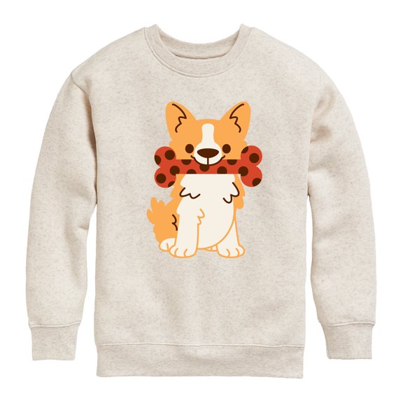 Corgi With Bone - Toddler And Youth Crewneck Fleece Sweatshirt