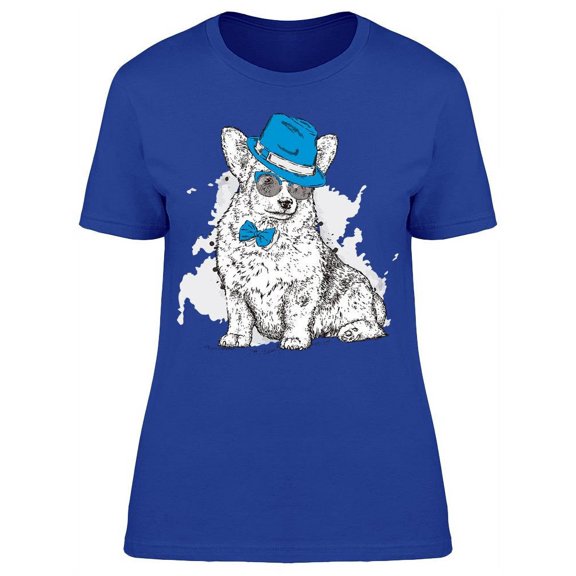 Corgi With Bow Tie And Fedora Tee Women's -Image by Shutterstock