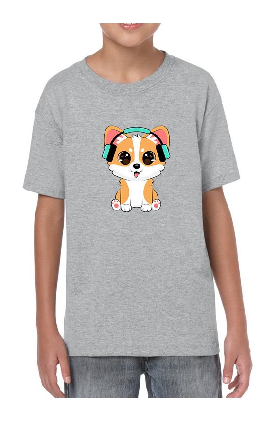 Corgi With Headsets T-Shirt Juniors -Image by Shutterstock,  x-Small