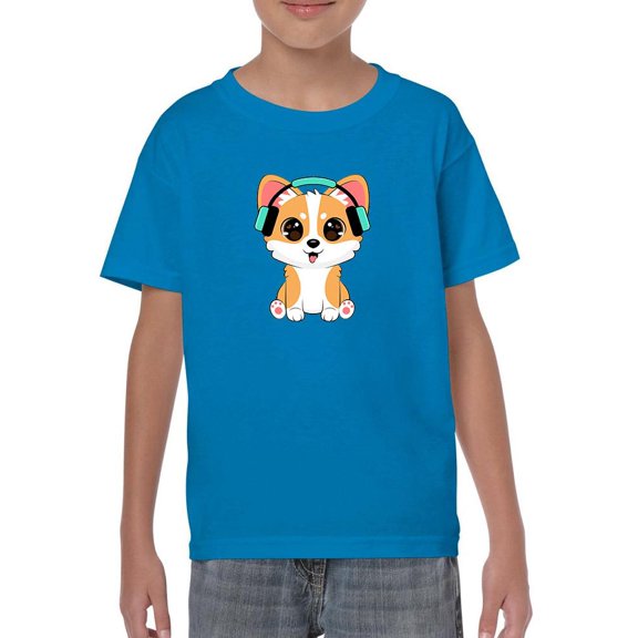 Corgi With Headsets T-Shirt Juniors -Image by Shutterstock,  x-Small