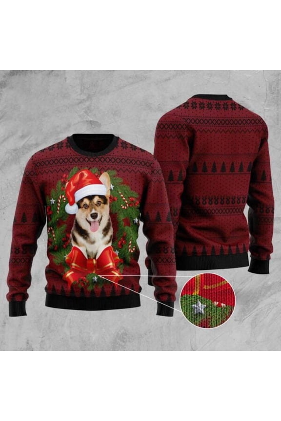 Corgi Wreath Christmas Sweater, Dog Christmas Sweater, Dog Sweaters