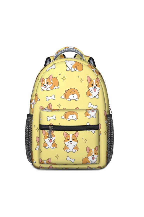 Corgi and Bone Yellow Pattern Backpack for School, Cute School Bag with Adjustable Shoulder Straps and Padded Back, 15.3"x11"x6.7"
