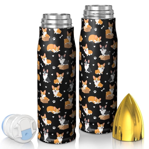 Corgi and Box Black Pattern Bullet Tumbler, Vacuum Insulated Novelty Travel Tumbler Bpa-free Pc Lid Gifts Ideas for Birthday Holiday Party