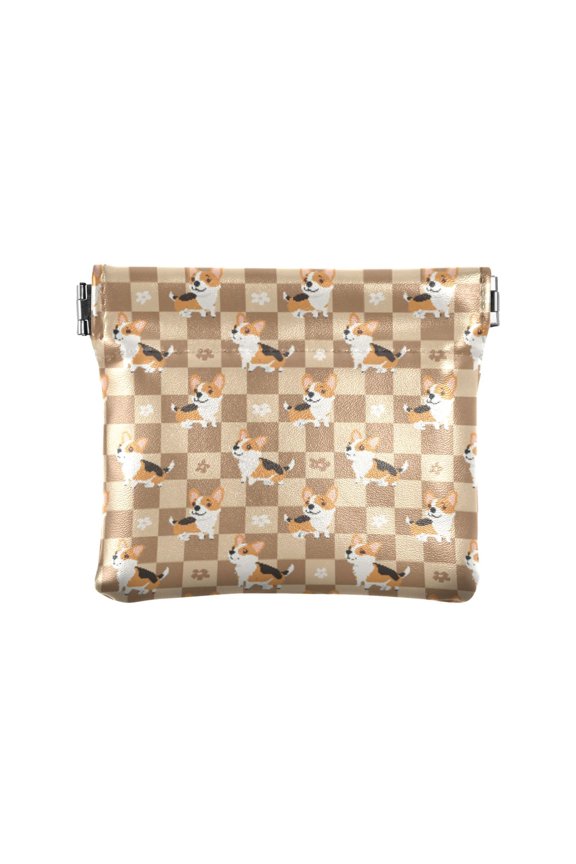 Corgi and Checked Wallet Small PU Leather Change Pouch Wallet for Women