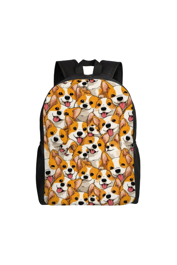Corgi dogs Backpack with 15 Inch Laptop Compartment,Water-Resistant Daypack, Large Capacity Backpack with Adjustable Breathable Shoulder Straps for Daily Use Travel Gym