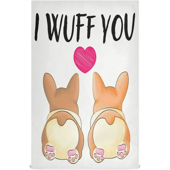 Corgis Lovers Couple Cartoon Dish Towels Set of 4, I Wuff You Quote Washable Tea Towels Dishcloths Lint-Free 18x28 Inch Fast Drying for Home Kitchen Clean
