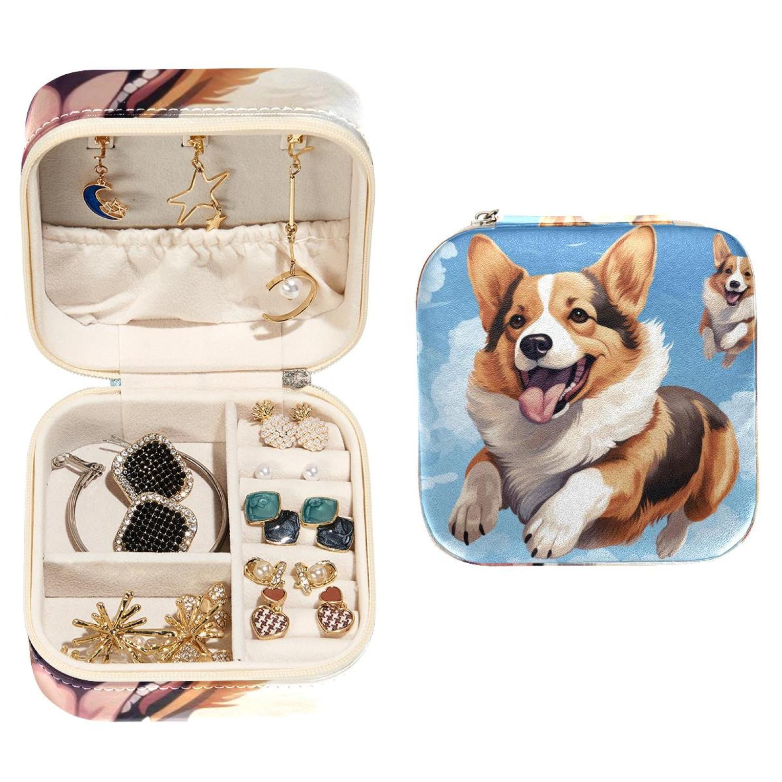 Corgis Pet Animals Pattern Travel Jewelry Box Women Girls Portable Mini ...