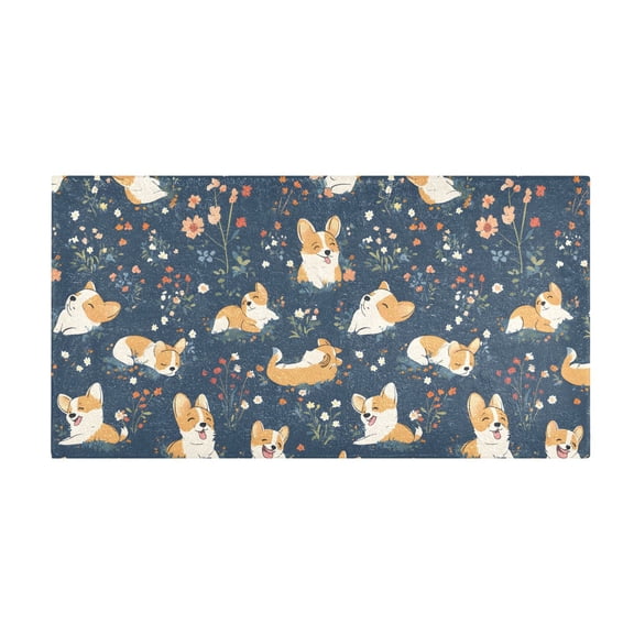 Corgis Poses Flower Pattern Bath Mat 39x20 Inch Soft Absorbent Non-Slip Plush Bathroom Rug for Floor