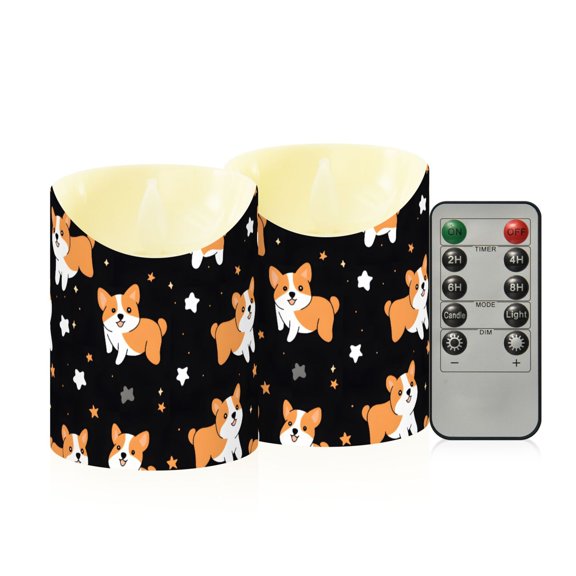 Corgis Star Pattern Flameless Candles 2 PCS with Remote Realistic Moving Flame LED Tapered Pillar Set for Home Decor