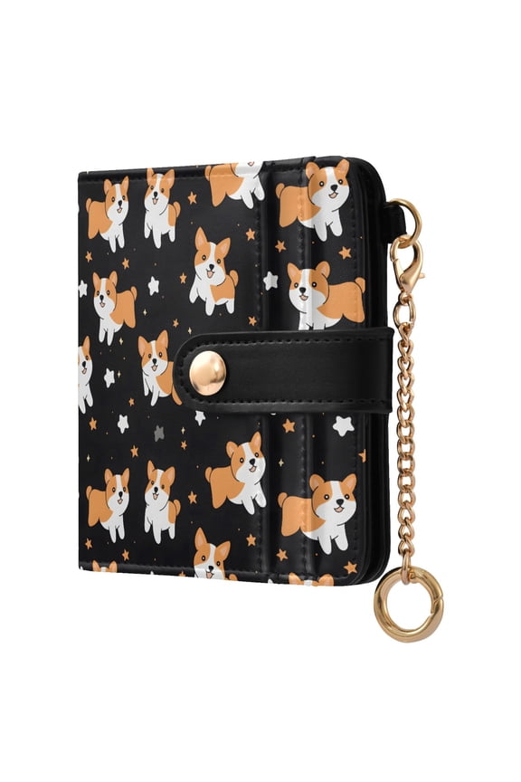 Corgis Star Small Wallet for Women RFID Blocking Bifold PU Leather Credit Card Holder with Zipper Coin Pocket Compact Cute Travel Purse Magnetic Snap 7 Card Slots