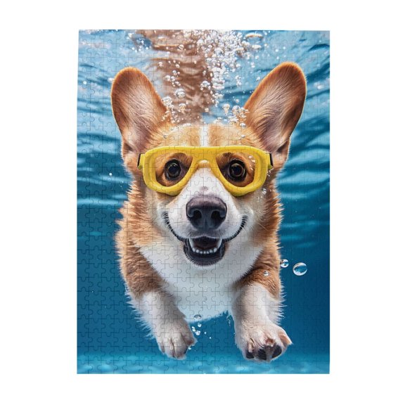 Corgis Underwater Swimming Goggles 1000-Piece Wooden Jigsaw Puzzle for Adults, Fun & Challenging Family Brain-Teaser, Perfect Home Decor & Gift
