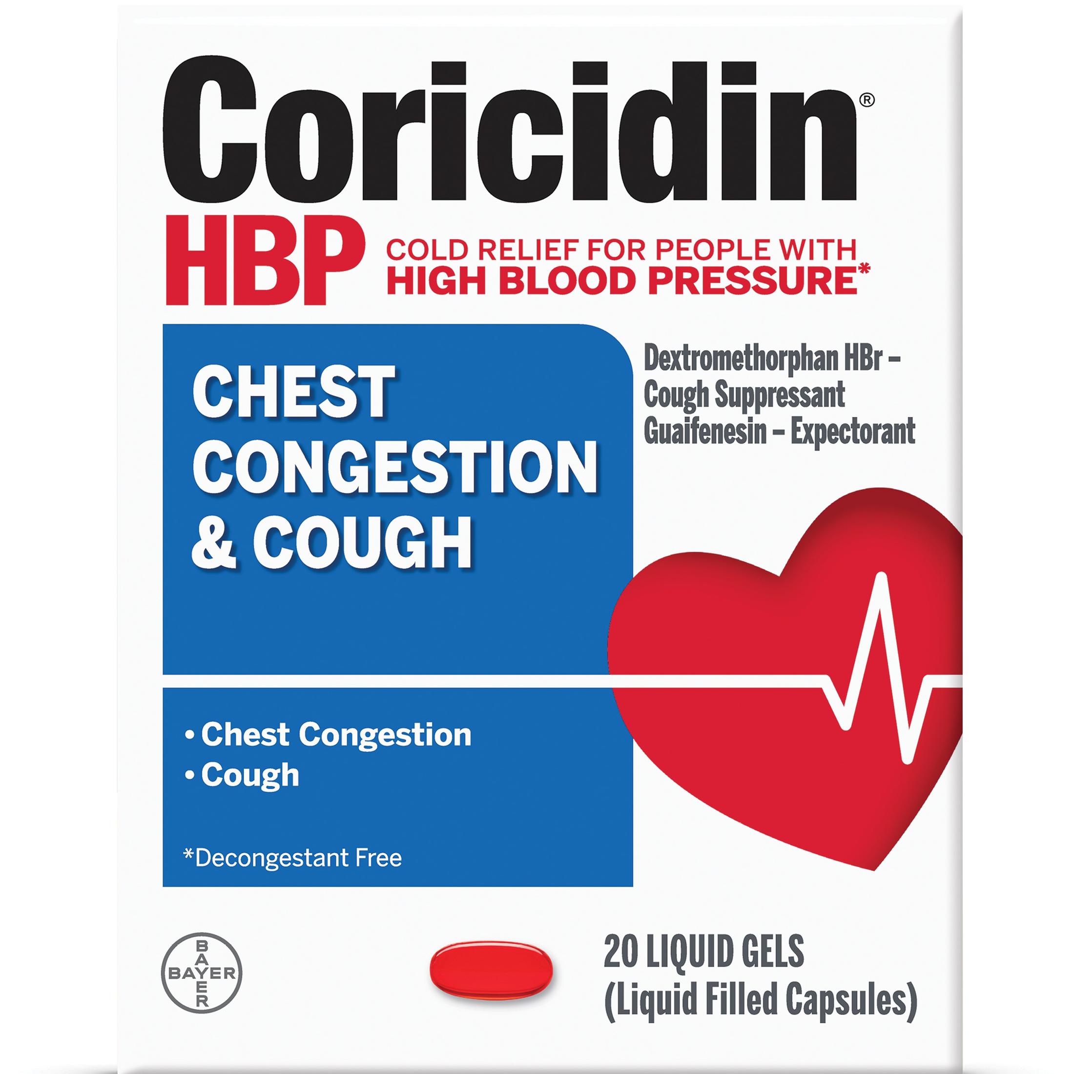 Coricidin HBP Chest Congestion & Cough Medicine, Liquid Gels, 20 Ct - image 1 of 6