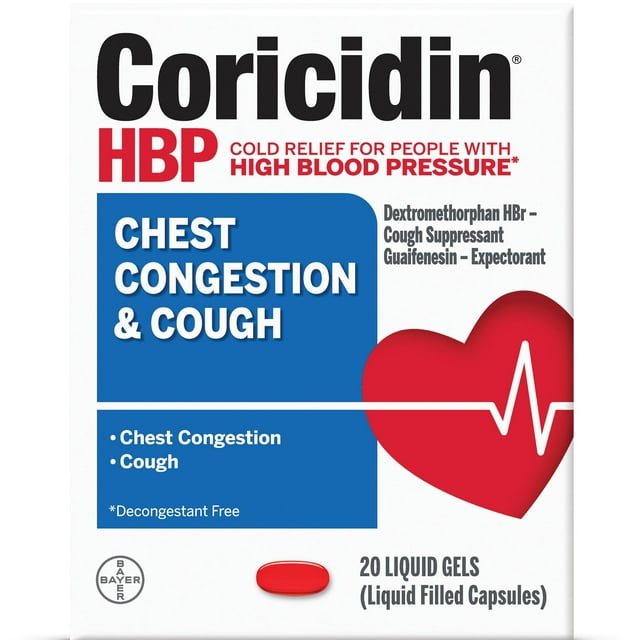 Coricidin HBP Chest Congestion & Cough Medicine, Liquid Gels, 20 Ct