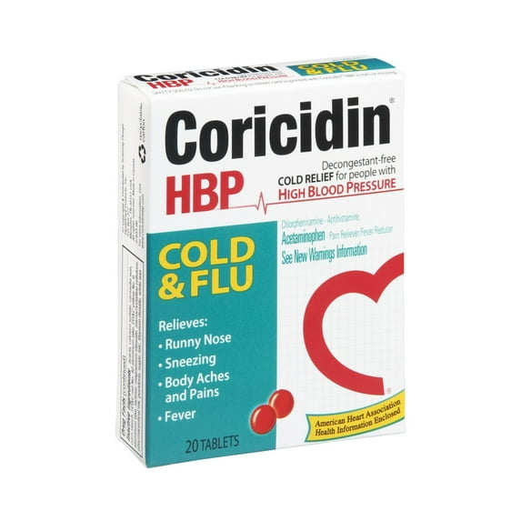 Coricidin HBP Cold & Flu Relief Tablets 20CT Pack of 12