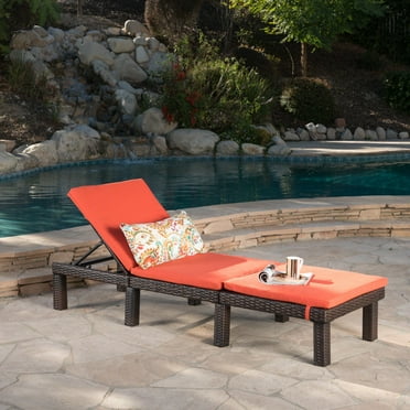 Corinne Outdoor Wicker Chaise Lounge with Cushion, Multibrown, Orange