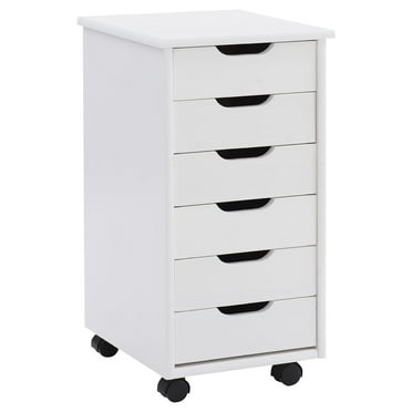 Corinne Six Drawer Storage, White Wash Rolling Cart