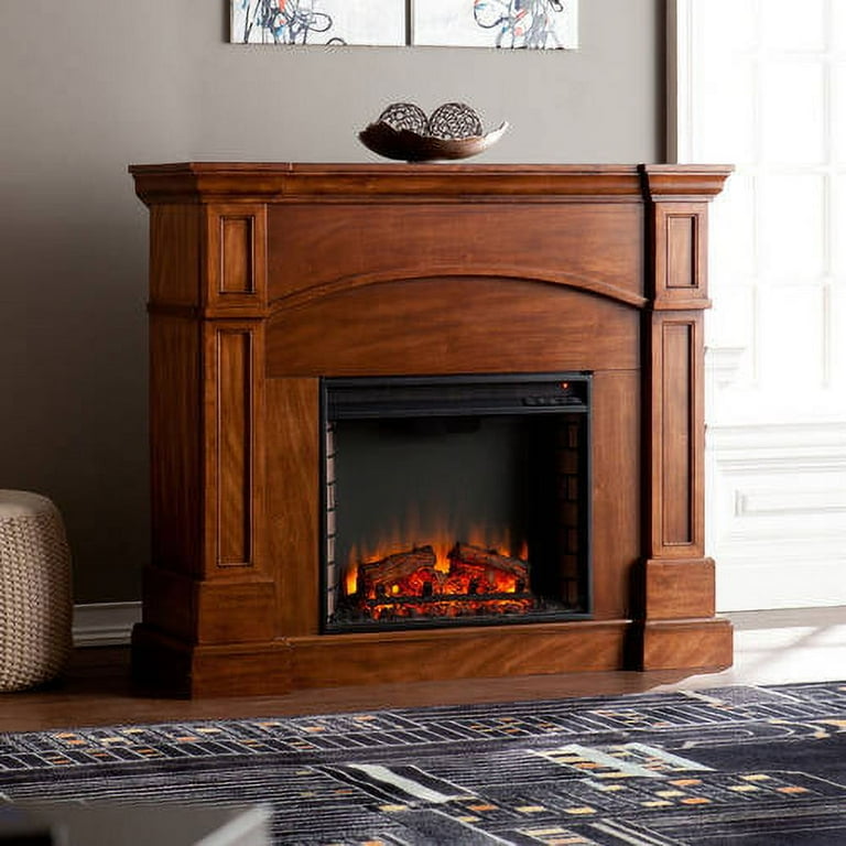 Corinth Corner Electric Fireplace, Oak Saddle