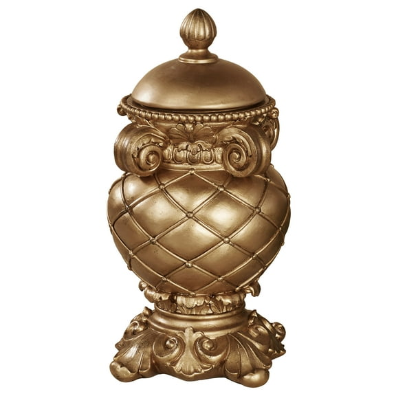 Corinthia Classical Style Decorative Covered Jar Aged Gold 5”dia.x10”H
